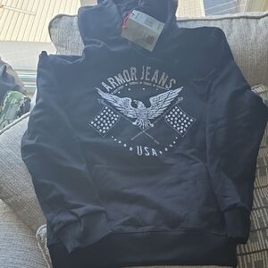 Brand New Armor Jeans USA Eagle Hoodie - Size XL Black with White Graphic